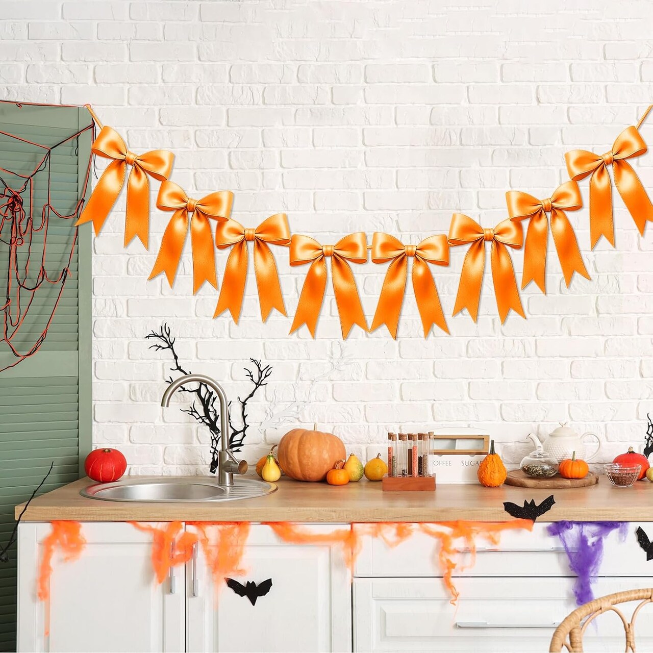 2 Strings of 16PCS Golden Yellow Bow Garlands Banner Decoration